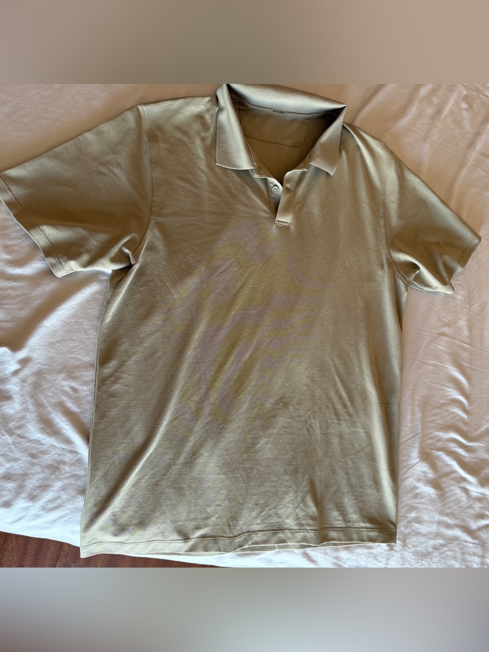 Lululemon Polo Shirt Mens Large Short Sleeve Athletic Golf Logo Sage Green Beige